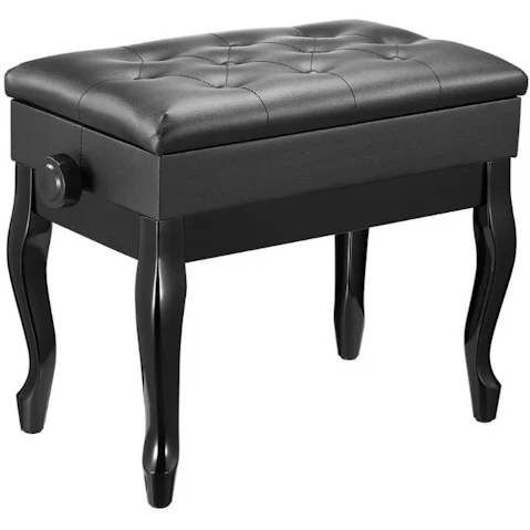 Melodic Piano Stool Adjustable Wood Chair Keyboard Bench with Storage Bent Leg - Black