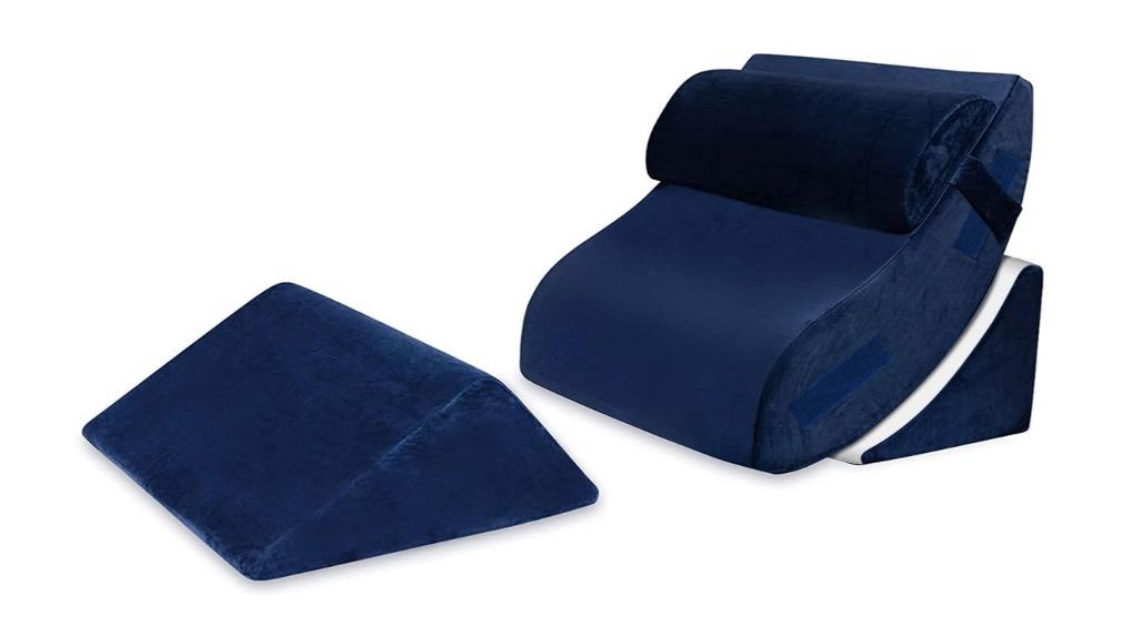 4 Piece Bed Memory Foam Head and Back Support Adjustable Wedge Pillow Set - Navy Blue