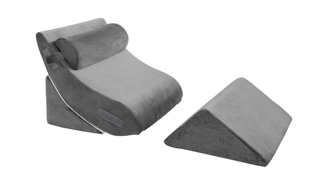 4 Piece Bed Memory Foam Head and Back Support Adjustable Wedge Pillow Set - Gray