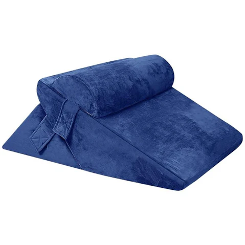 Wedge Pillow Set Triangle Memory Foam Bed Cushion Back and Head Support Adjustable - Navy Blue