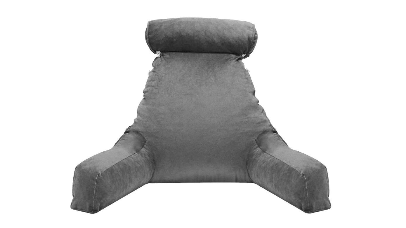 Backrest Detachable Neck Roll Shredded Memory Foam Bed Reading Pillow - Gray
