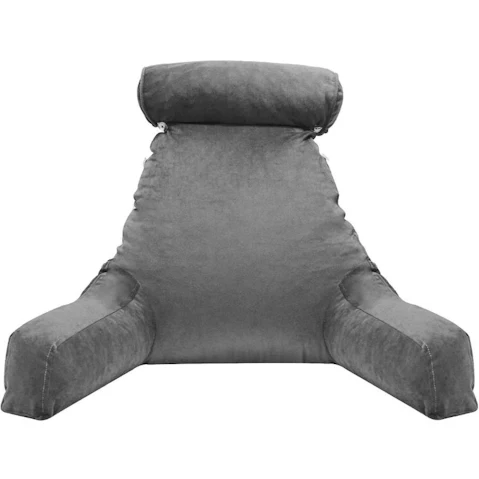 Backrest Detachable Neck Roll Shredded Memory Foam Bed Reading Pillow - Gray