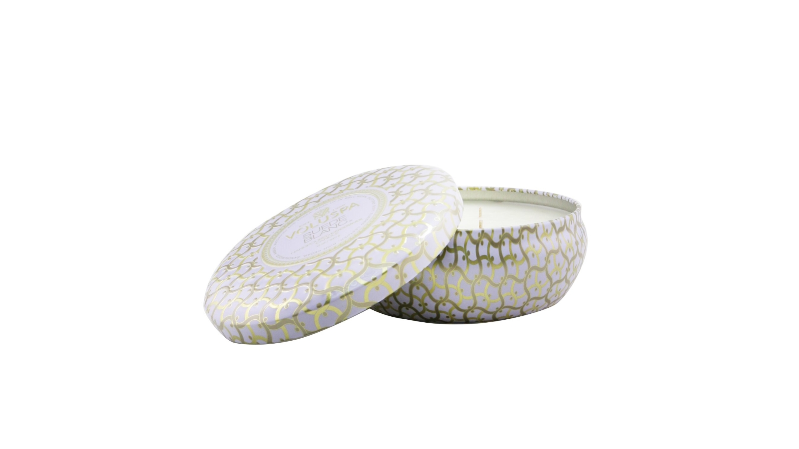 Voluspa 3 Wick Decorative Tin Candle - Suede Blanc  - 340g/12oz