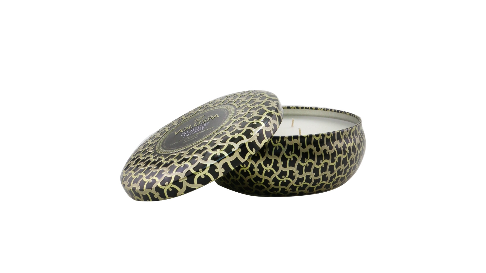 Voluspa 3 Wick Decorative Tin Candle - Suede Noir  - 340g/12oz
