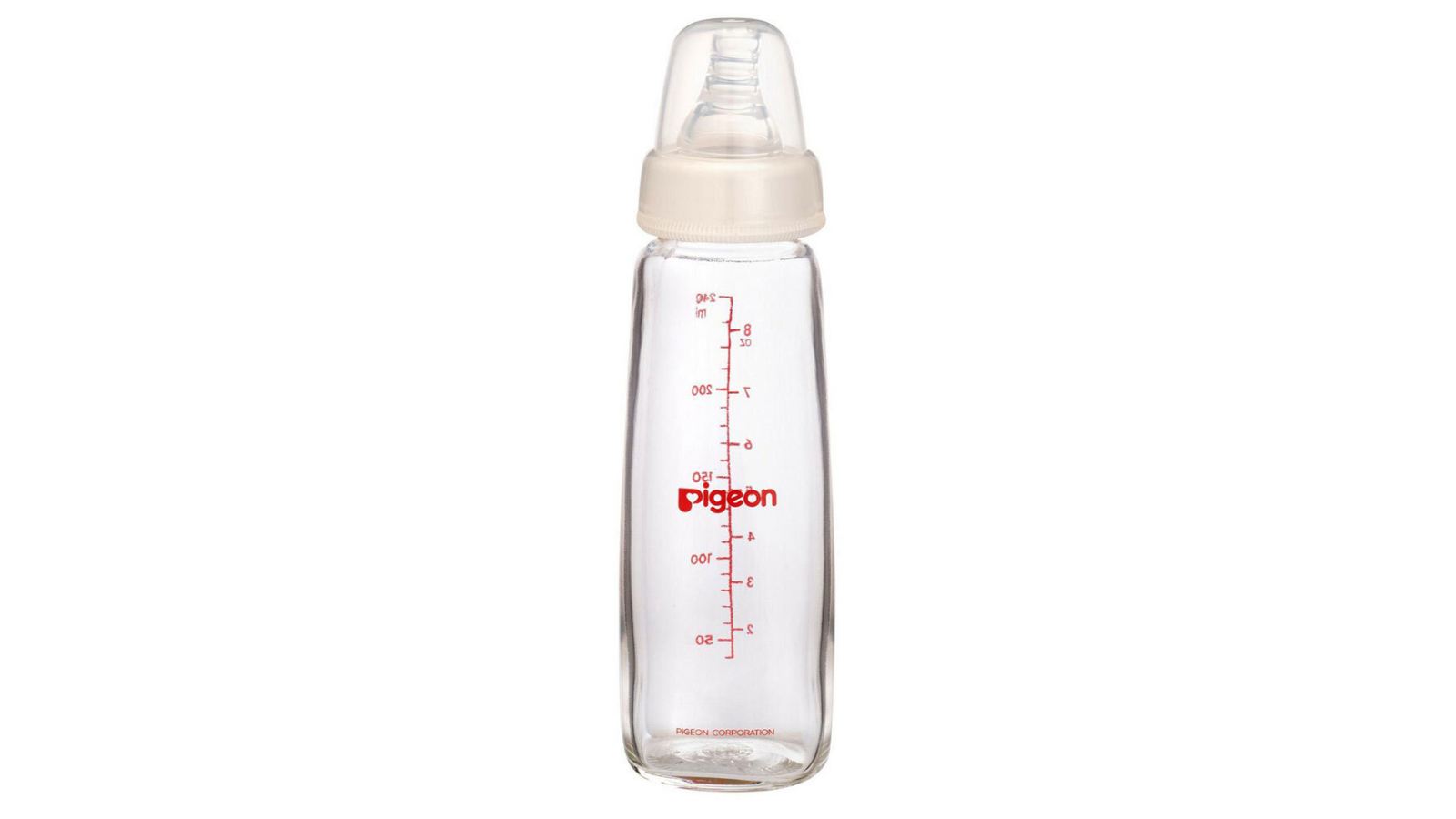 Pigeon Infant 240ml Slim Neck Peristaltic Clear Glass Feeding Bottle - 4month+