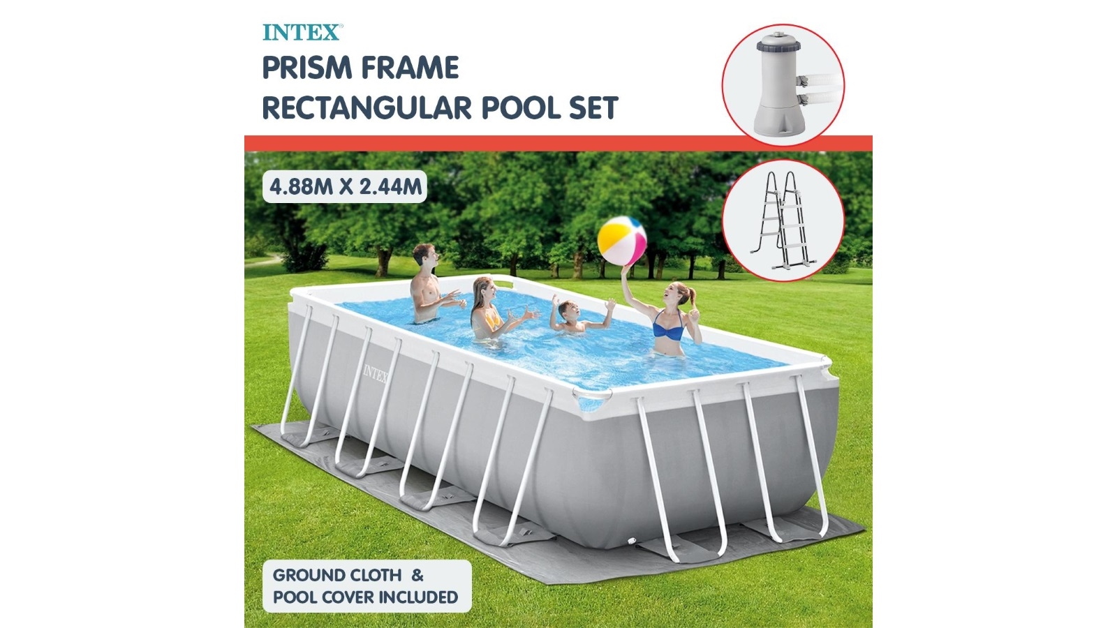 Intex 4.88x2.44m Rectangular Above Ground Pool | Harvey Norman
