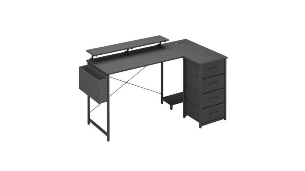 Advwin L Shaped Gaming Desk with LED Lights and Monitor Stand