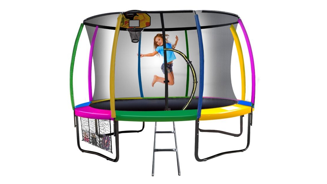 Kahuna 12ft Trampoline with Basketball Set - Rainbow