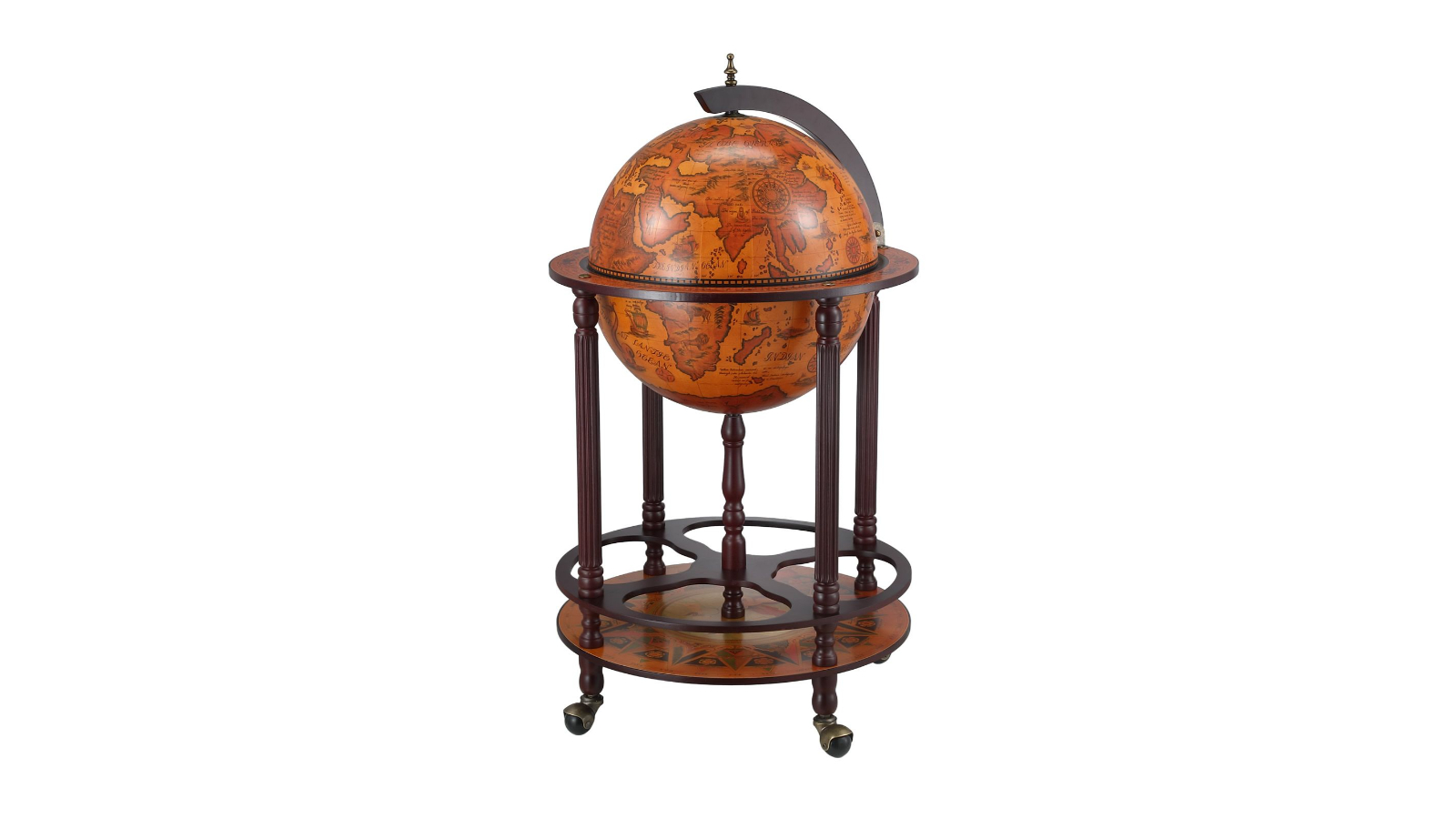 Antique Globe Bar Cabinet Round Storage Mid-century Trolley