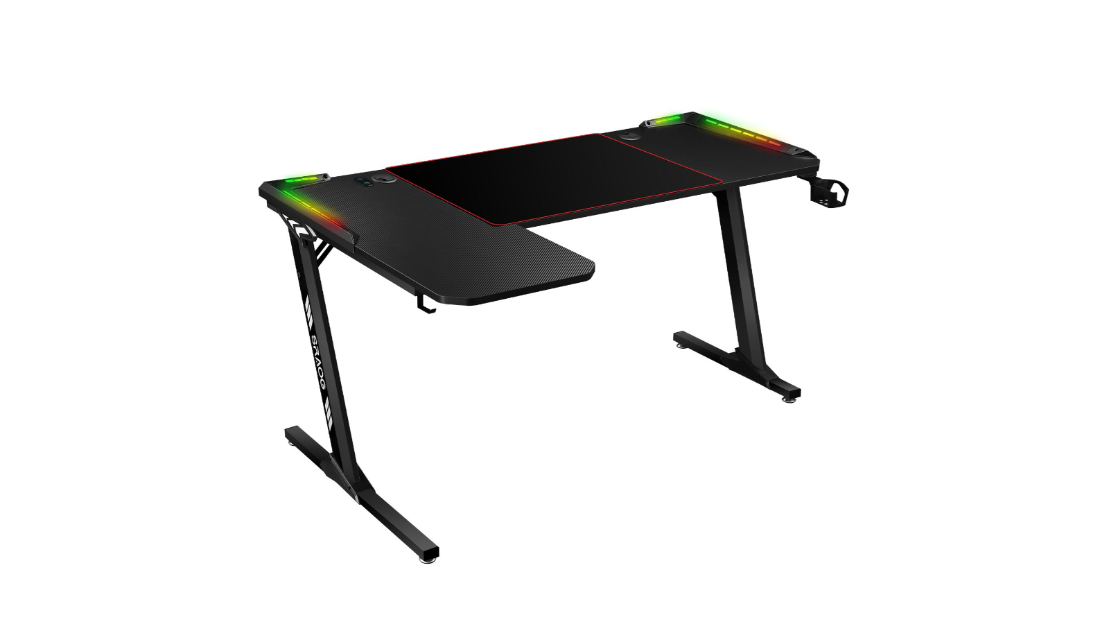 L Shaped Office Table Gaming Desk with RGD LED Light - Black