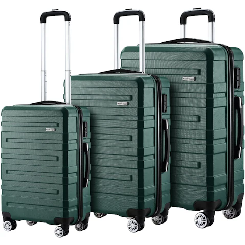 Buon Viaggio 3 Piece Carry-on Lightweight Travel Hard Suitcase Trolley Set with TSA Lock and 2 Cover - Green