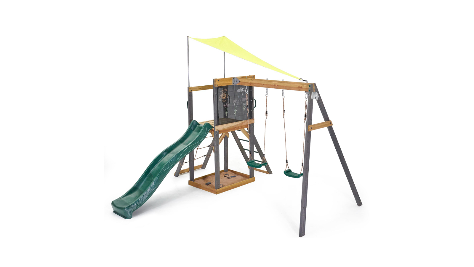 Plum Play Siamang Playcentre with Slide, Cargo Net, Sandpit, and Wall Shade Cover - 8ft