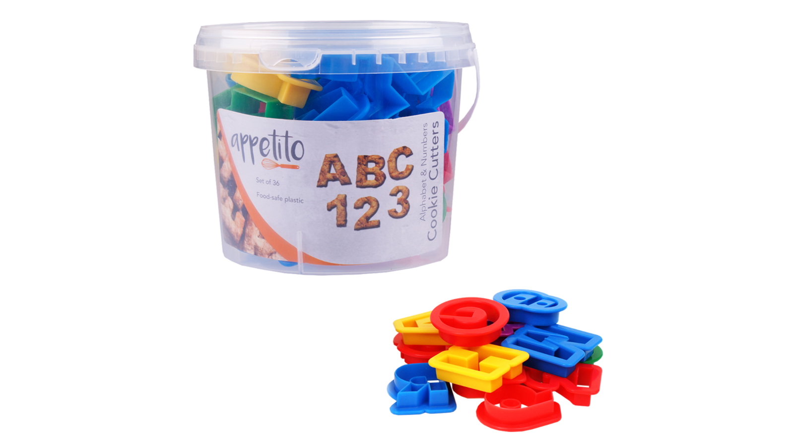 Appetito 36 Piece Alphabet and Number Cookie Cutter Set