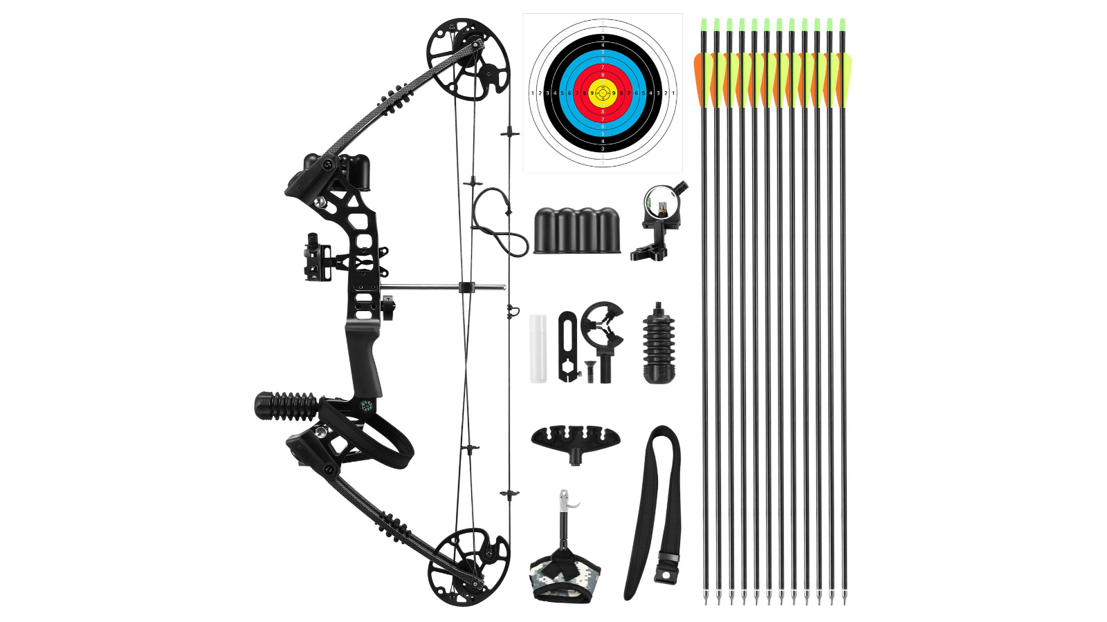 20 - 70lb Adjustable Archery Sports Hunting Target Shooting Compound Bow Arrow Set - Black
