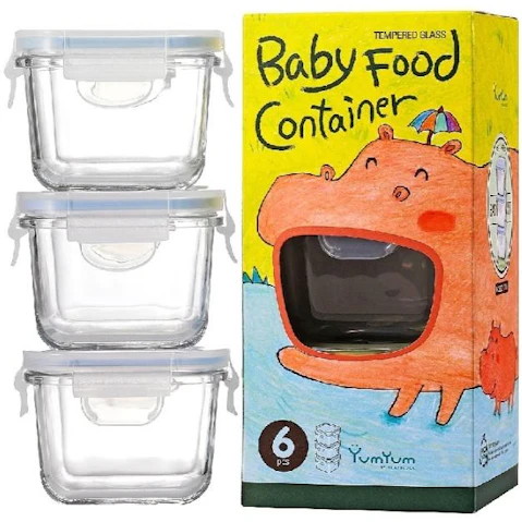 Glasslock 3 Piece Square Baby Food Container with Lid Set