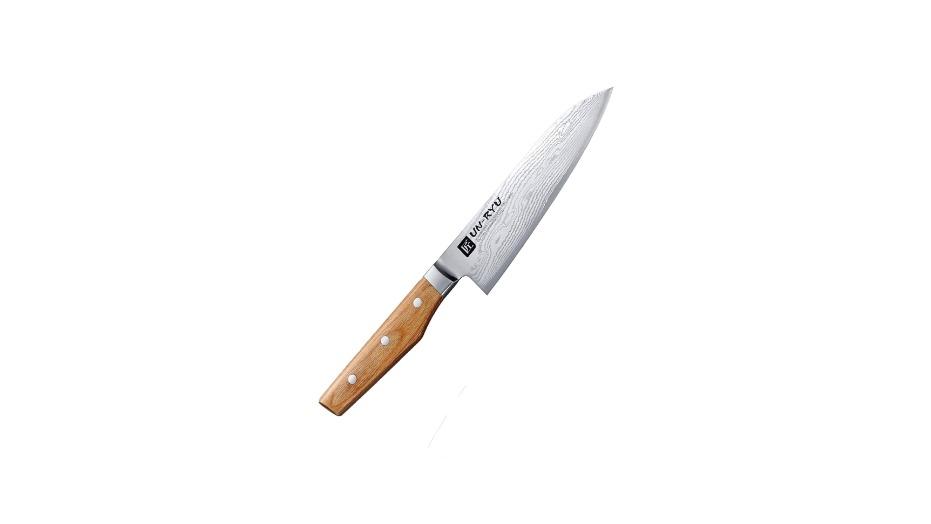 Unryu VG10 33-Layer Wooden Handle Damascus Middle Santoku Knife - 16cm