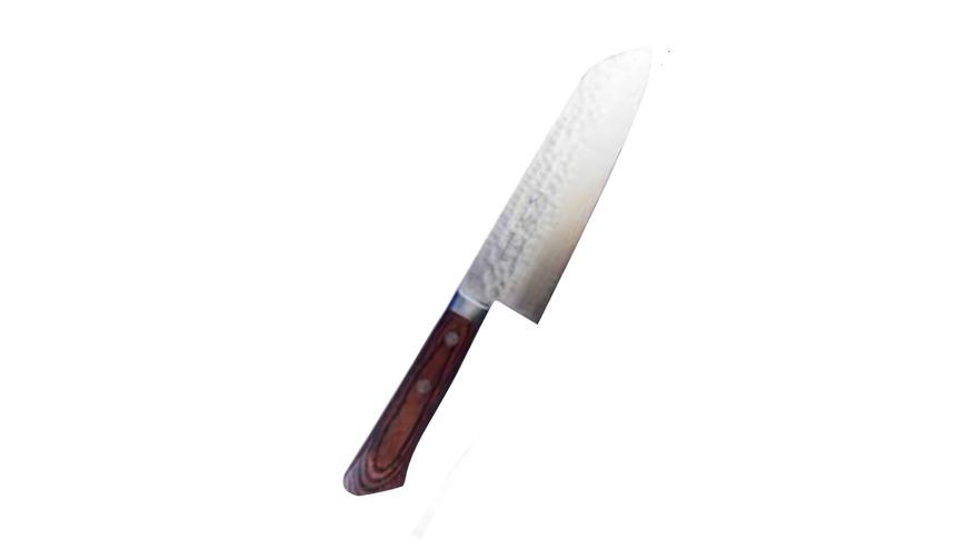 Toshu Giken Mahoganie Handle Hammered 16.5cm Santoku Knife 