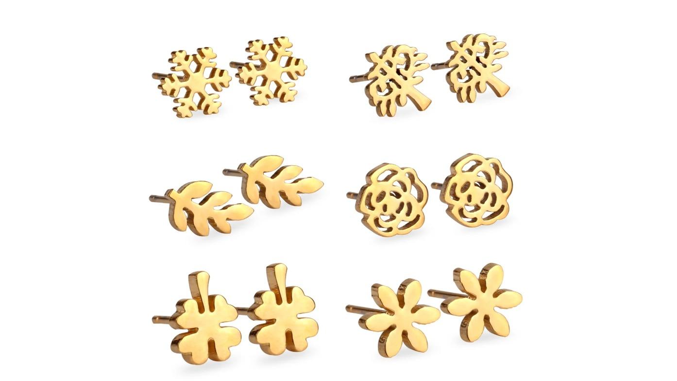 NNEOBA Stainless Steel Earrings Set for Women - 6Pairs/Box