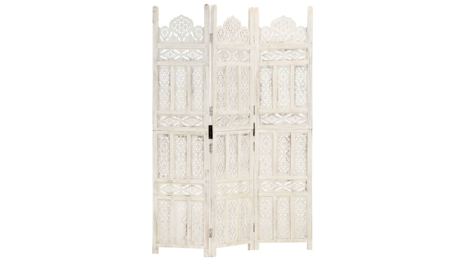 vidaXL 3-Panel White Hand-Carved Room Divider - 120 x 165cm