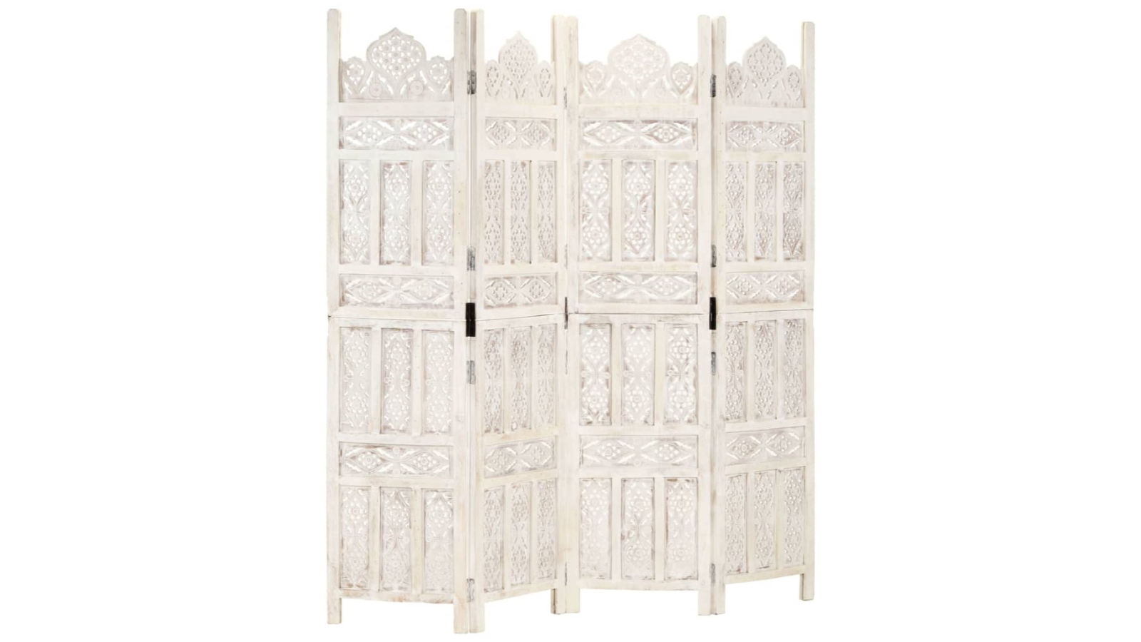 vidaXL 4-Panel White Hand-Carved Room Divider - 160 x 165cm
