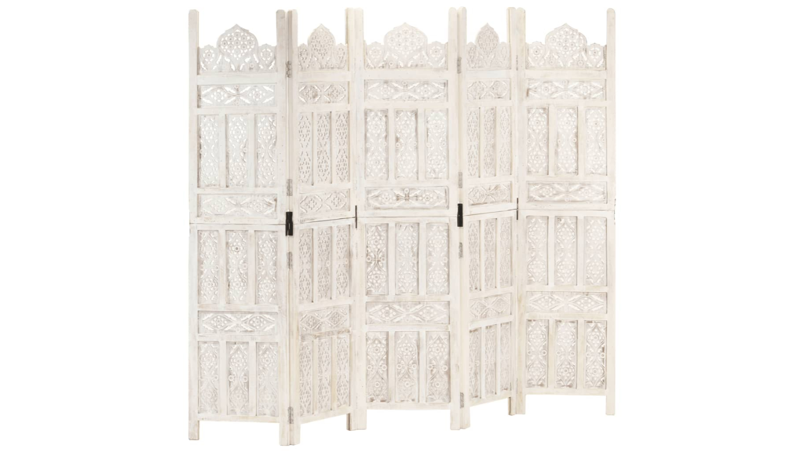 vidaXL 5-Panel Solid Mango Wood Hand-Carved Room Divider - 200 x 165cm