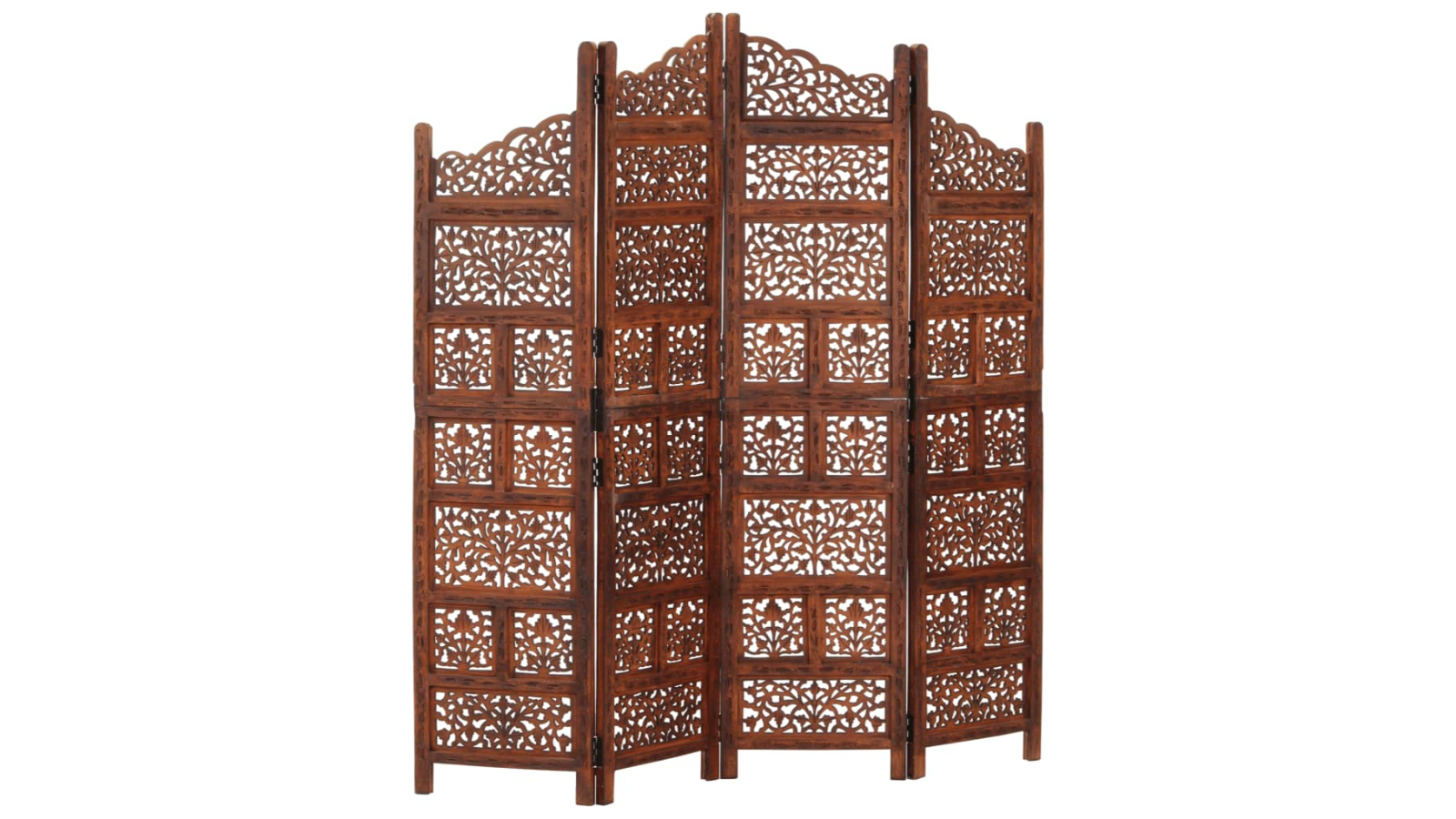 vidaXL 4-Panel 160 x 165cm Solid Mango Wood Hand-Carved Room Divider - Brown