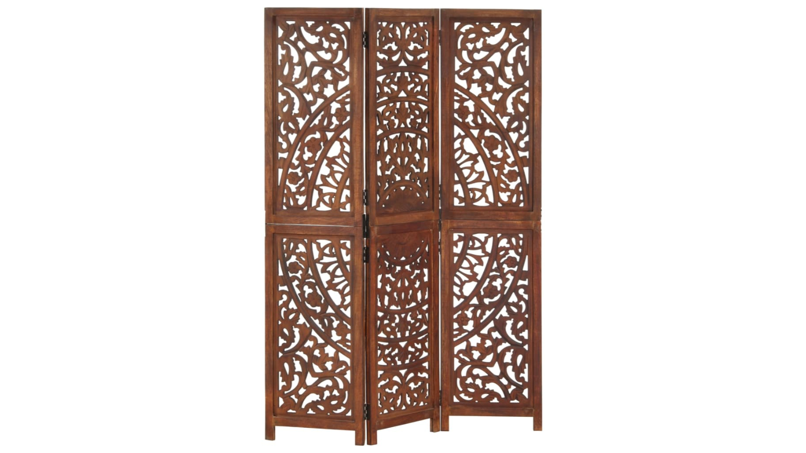 vidaXL 3-Panel 120 x 165cm Solid Mango Wood Hand-Carved Room Divider - Brown