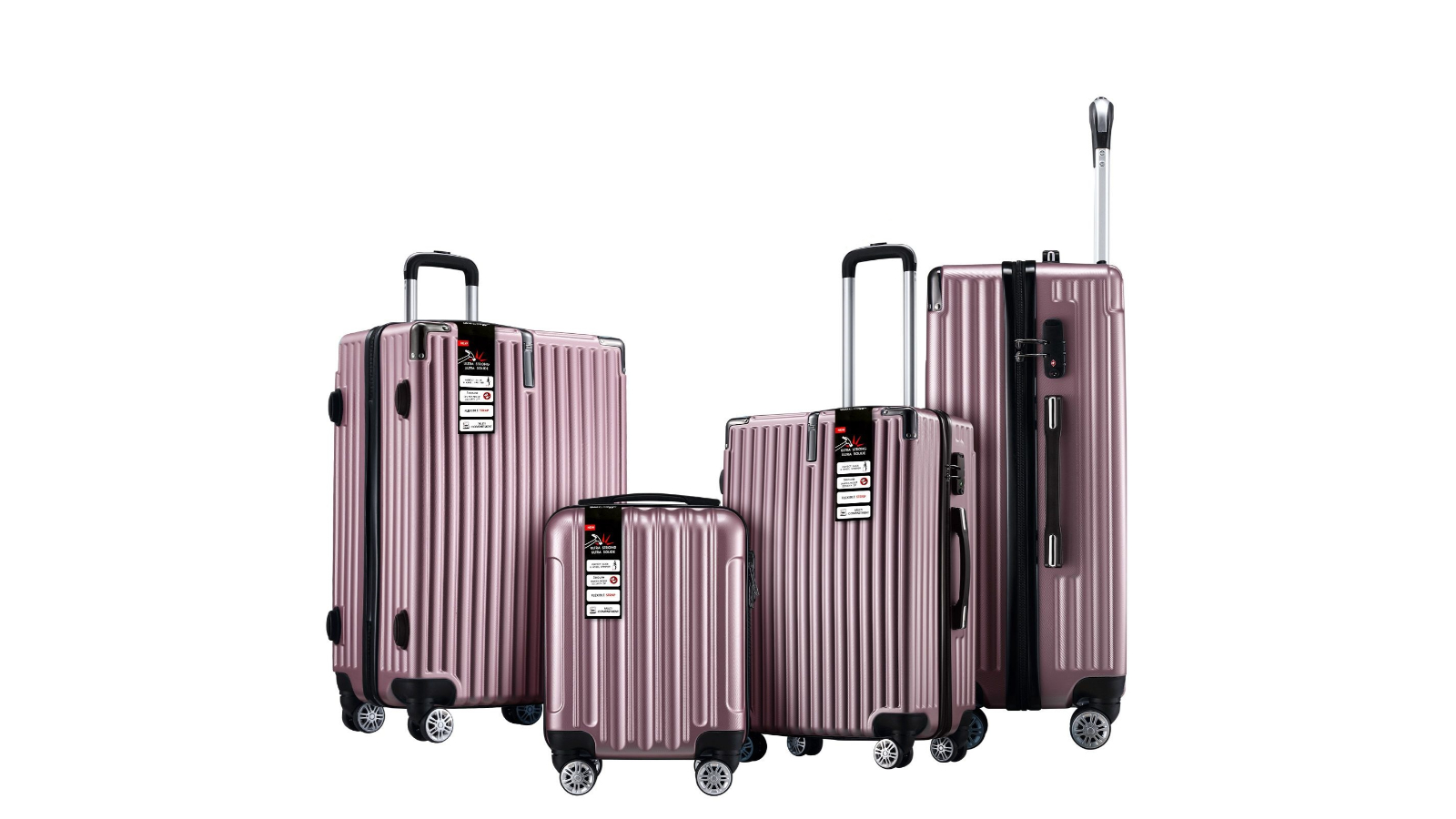 Buon Viaggio 4 Piece Carry-on Hard Shell Rolling Trolley TSA Lock Front Hook Lightweight Luggage Set - Rose Gold