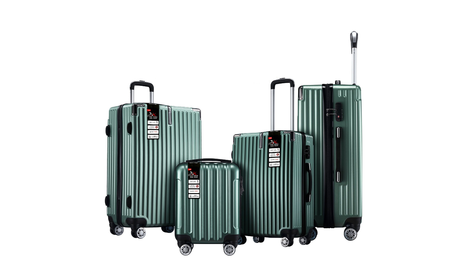Buon Viaggio 4 Piece Carry-on Hard Shell Rolling Trolley TSA Lock Front Hook Lightweight Luggage Set - Dark Green