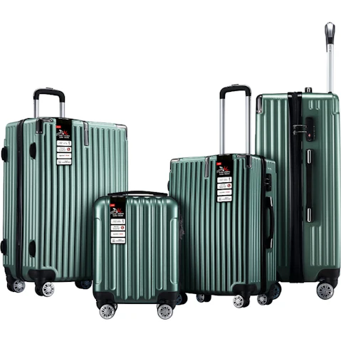 Buon Viaggio 4 Piece Carry-on Hard Shell Rolling Trolley TSA Lock Front Hook Lightweight Luggage Set - Dark Green