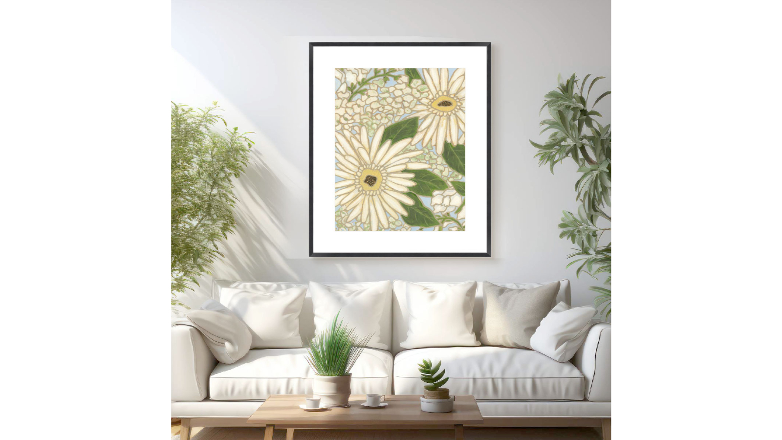 La Grolla White Flower Spray I Black Frame Wall Art 74 x 64cm