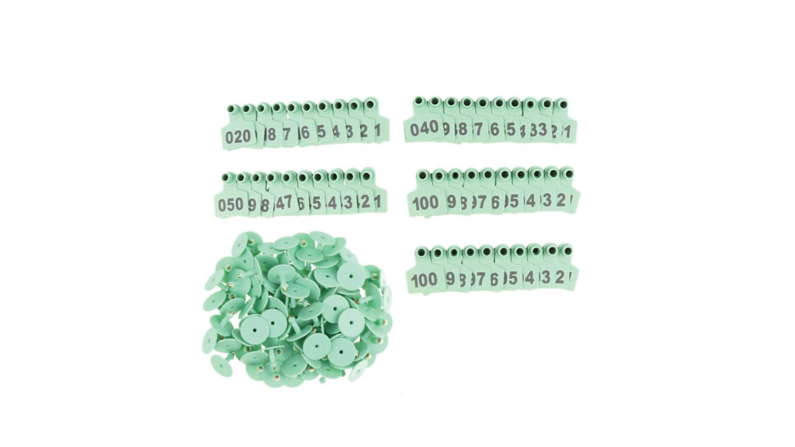 Rooster Farms 1-100 Green Cattle Number Ear Tag Set - 6 x 7cm