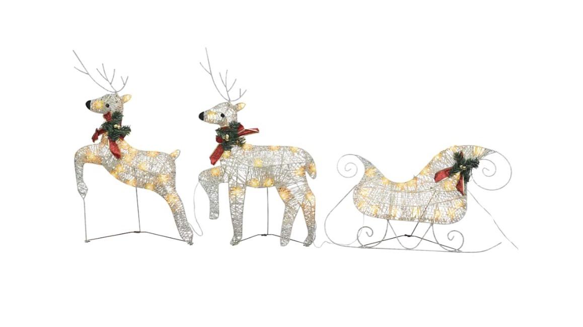 vidaXL Outdoor Reindeer and Sleigh Christmas Decoration 60 LED - Gold