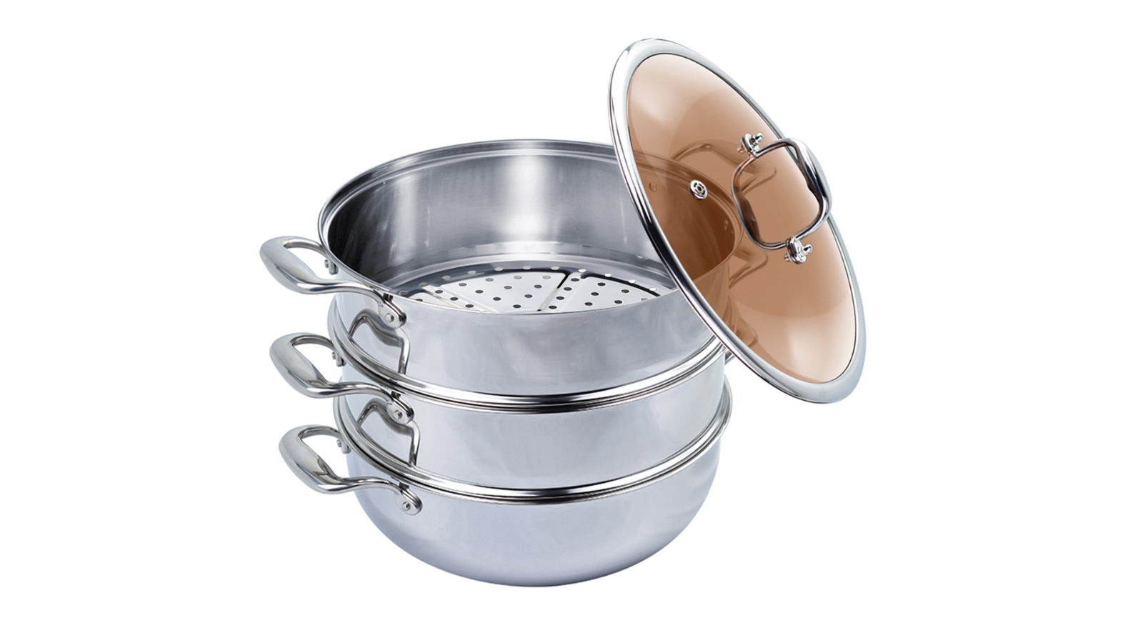 SOGA 3 Tier Heavy Duty Stainless Steel Food Steamer with Glass Lid - 28cm