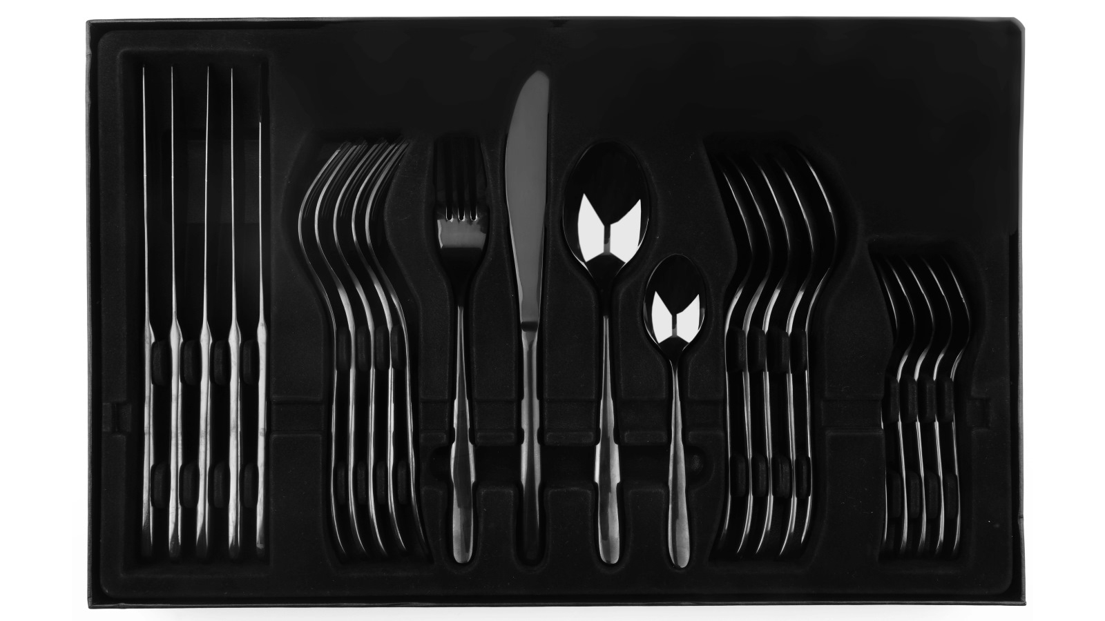 Sherwood Home Premium Black Titanium Steel 24 Piece Cutlery Set - Knife/Fork/Spoon