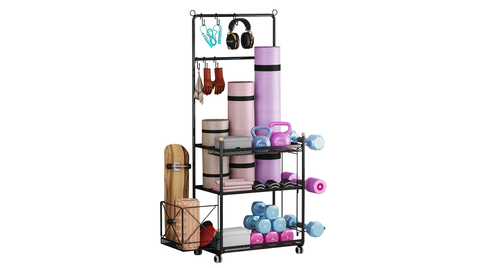 Genki Yoga Mat Ball Storage Rack with Hook and Wheel