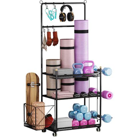 Genki Yoga Mat Ball Storage Rack with Hook and Wheel