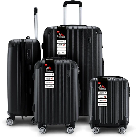Buon Viaggio 4 Piece Hard Shell TSA Lock Trolley Rolling Luggage Suitcase Bag Set - Black
