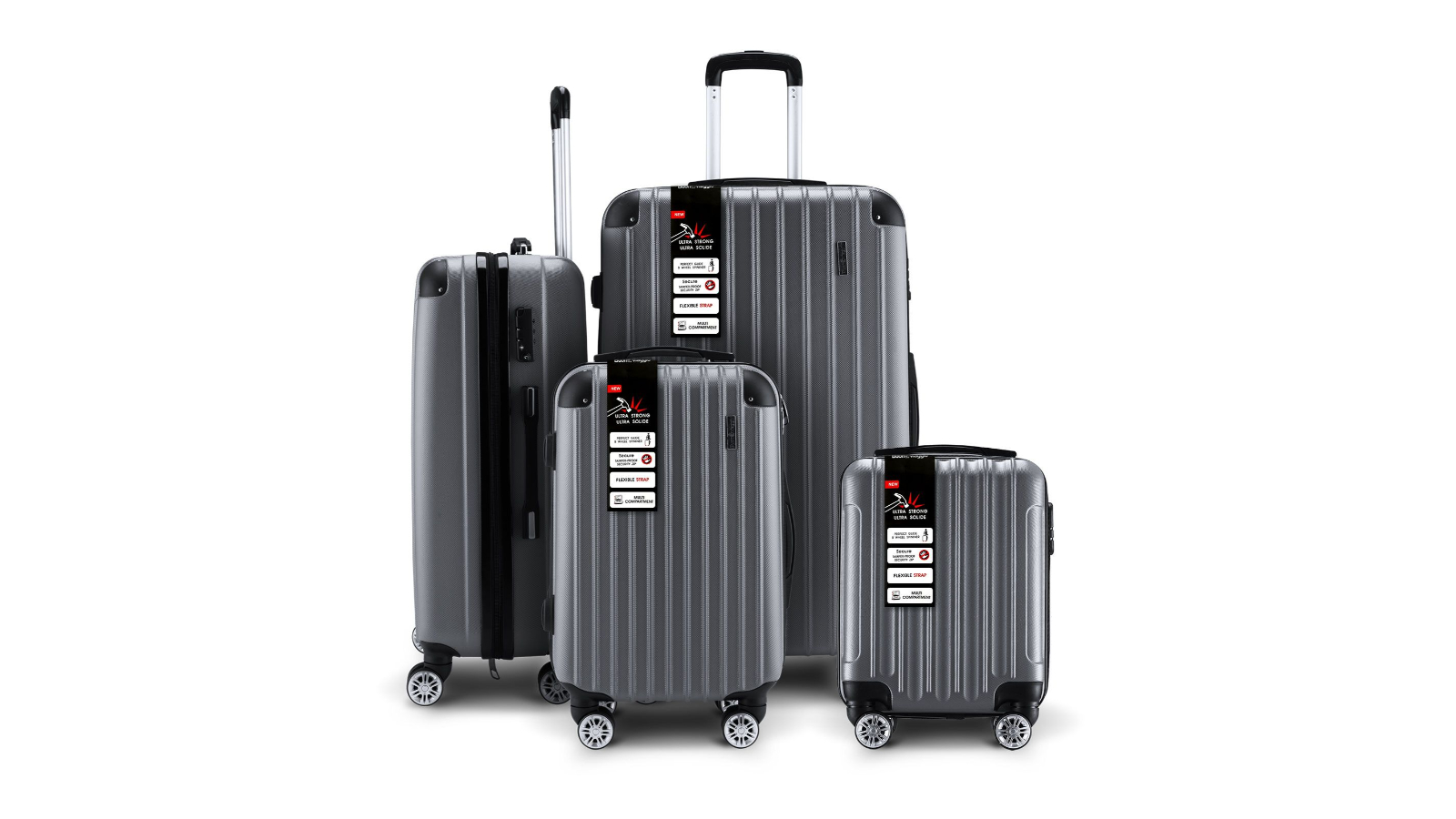 Buon Viaggio 4 Piece Carry-on Hard Shell Suitcase Trolley Luggage Set - Grey