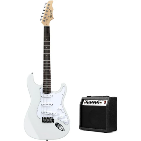 Melodic Stratocaster SSS Electric Guitar with 15W Amplifier Dakota - White