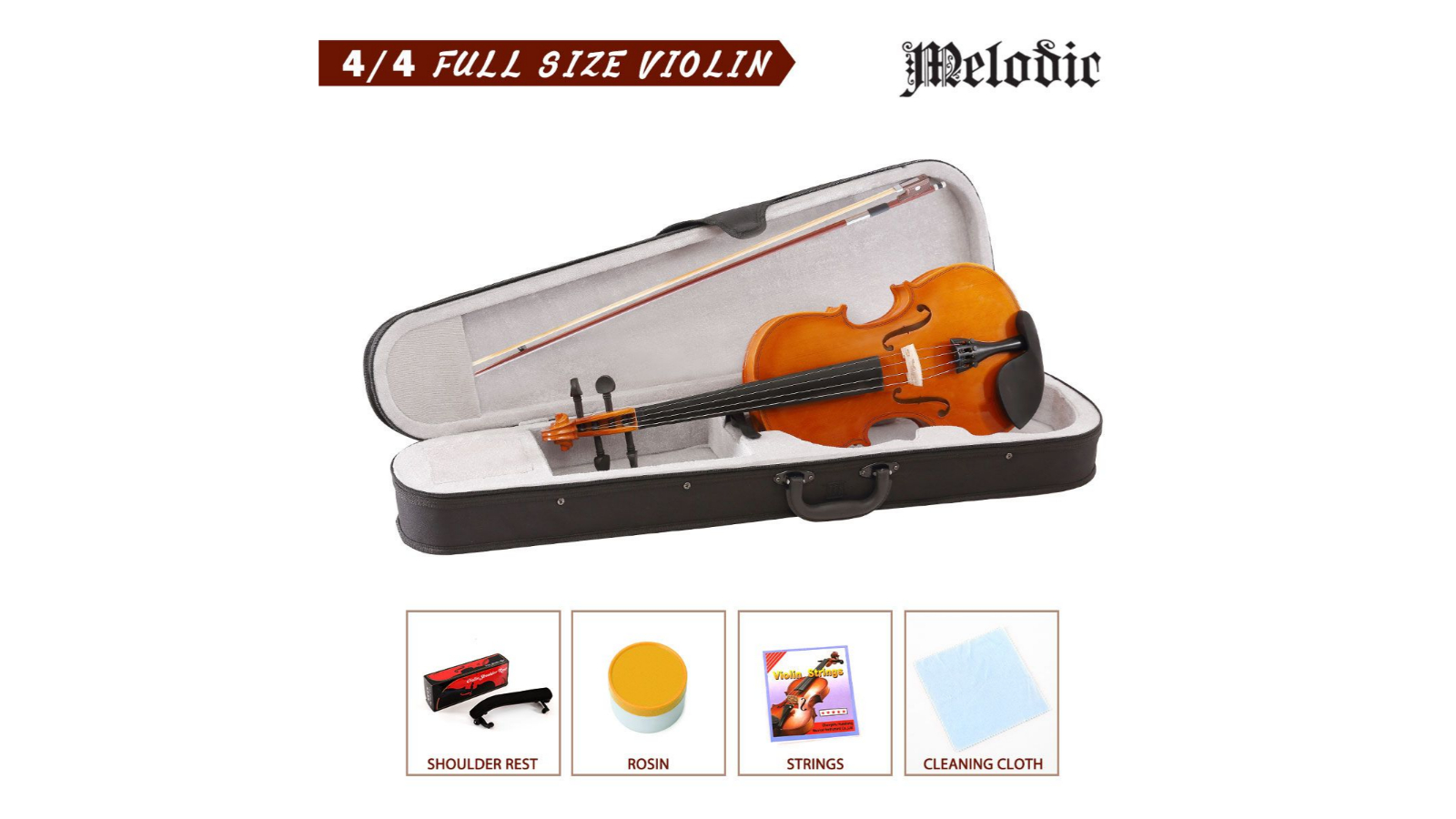 Melodic Full-Size Wooden Violin with Bow Rosin String