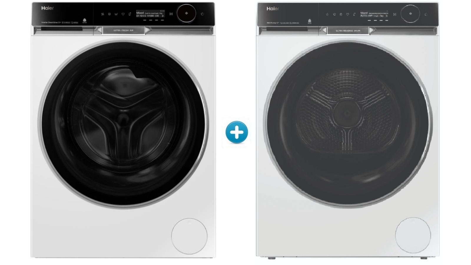 Haier 12kg 600 Series Front Load Washing Machine plus 10kg Heat Pump Dryer Package - White