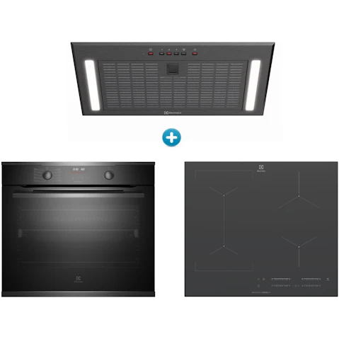 Electrolux 600mm UltimateTaste 500 Multifunction Pyrolytic Oven with 4 Zone PowerLite Induction Cooktop and Integrated Rangehood