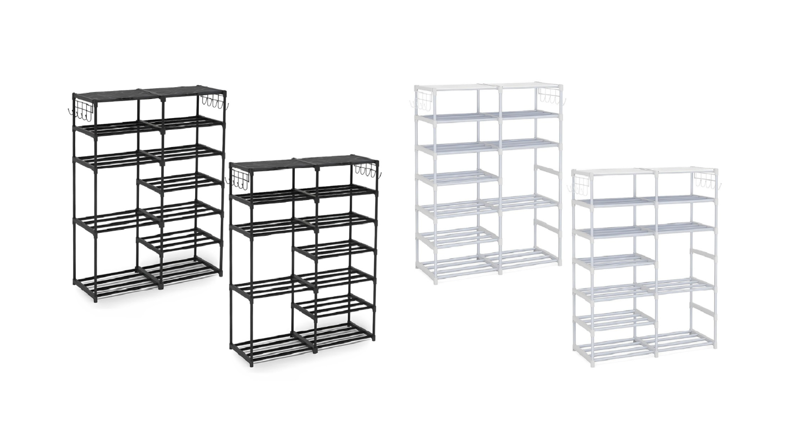 Soga Set of 2 12-Tier Shoe Shelf Storage with Side Hooks