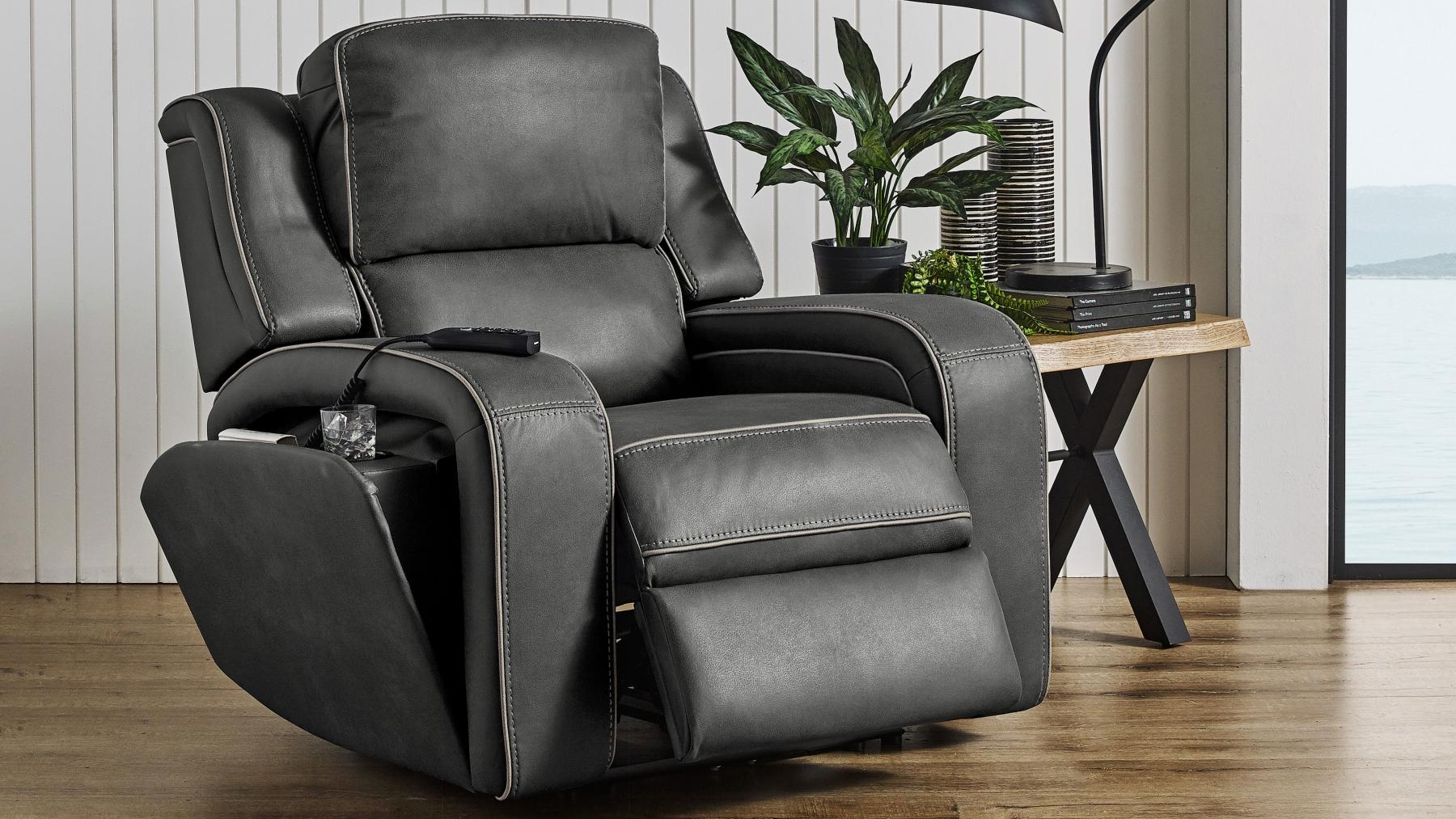Burlington Fabric Powered Recliner Armchair - Charcoal