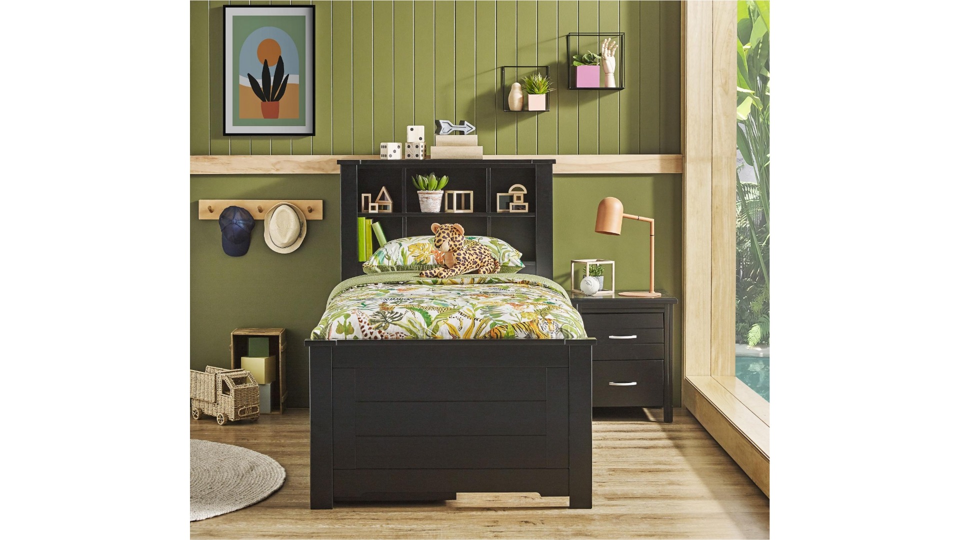 Nero Black Bookcase Bed - Single