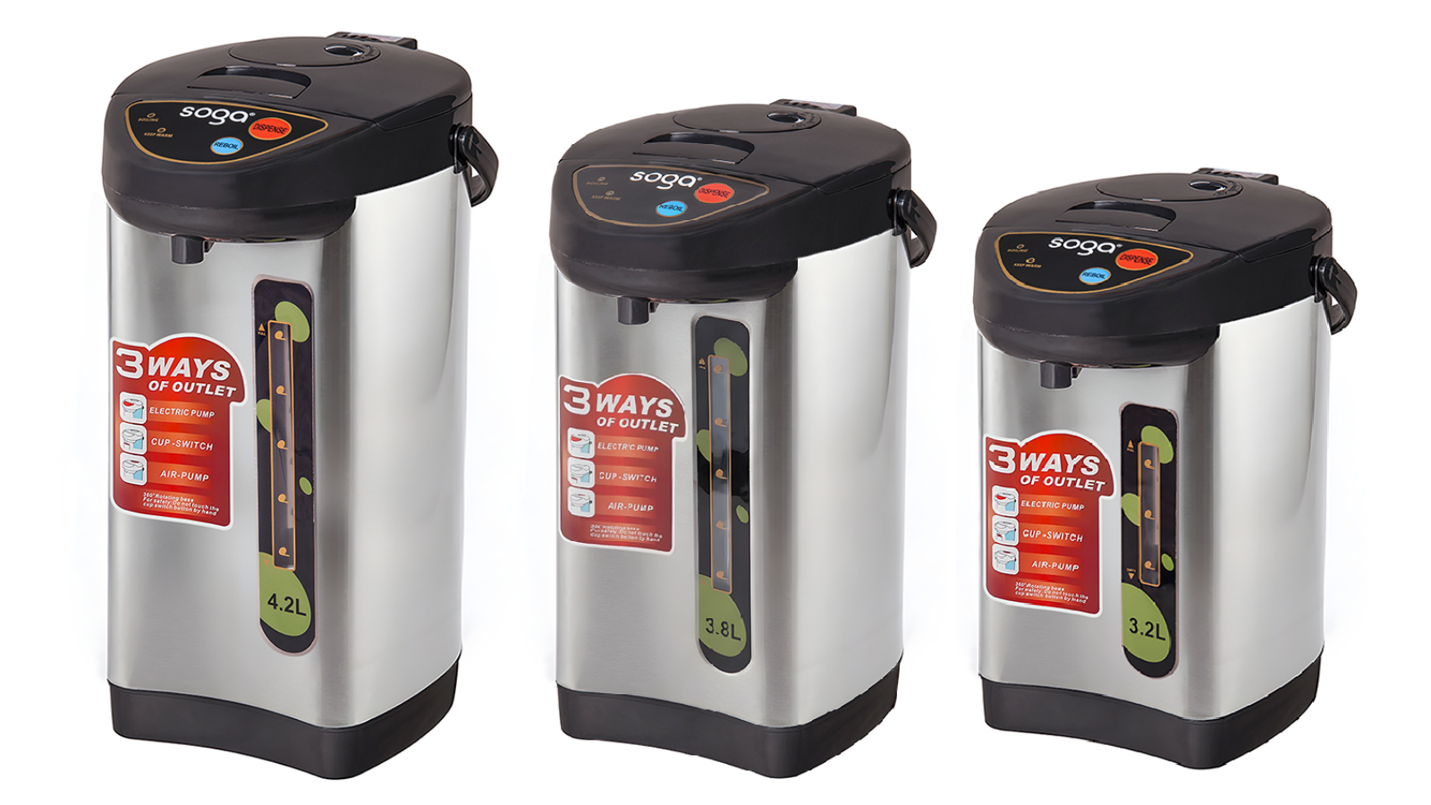 Soga Silver Stainless Steel Electric Thermal Pot with 3 Dispensing Mode