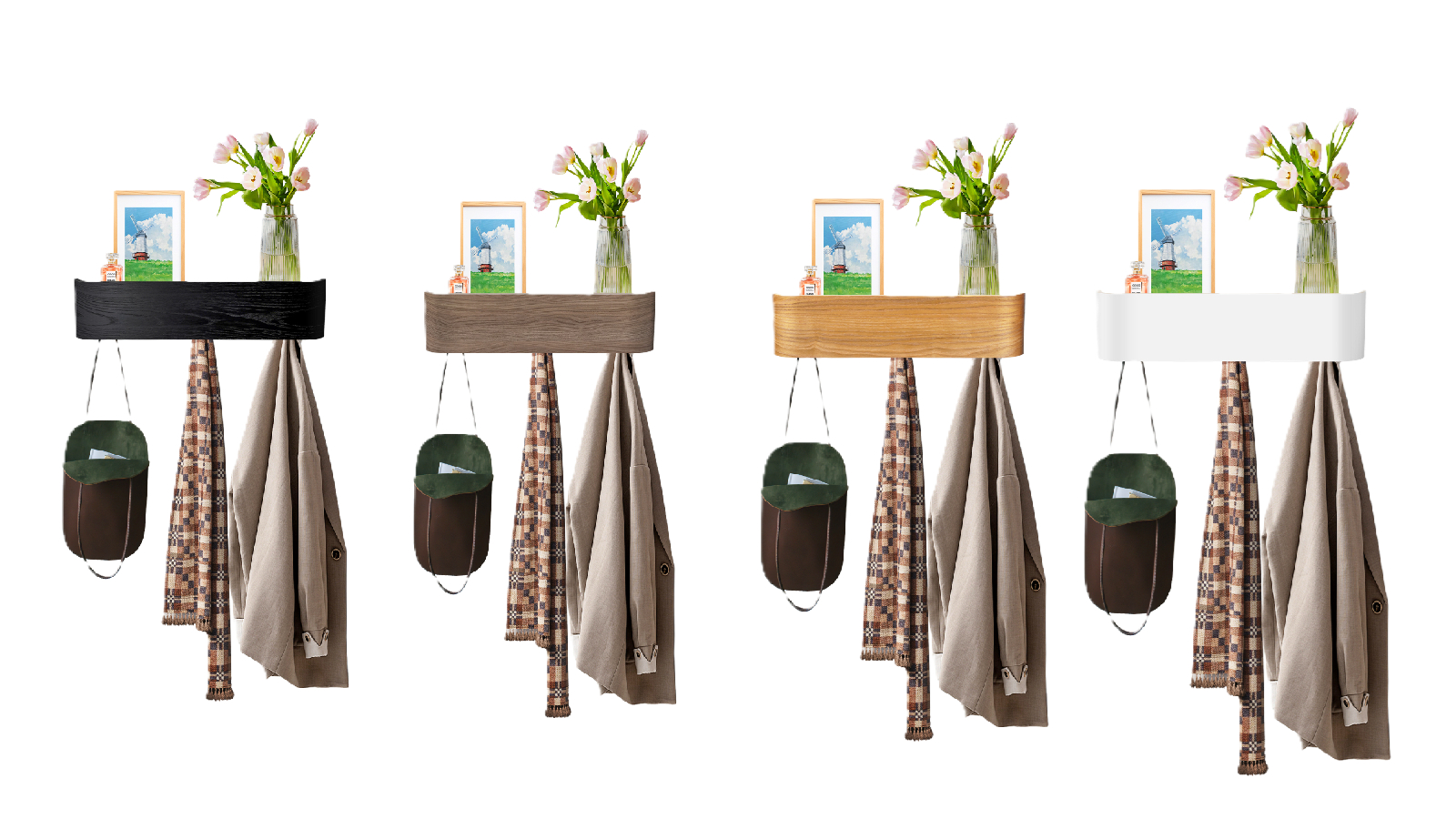Entryway Wooden Floating Shelf with Hidden Metal Hooks