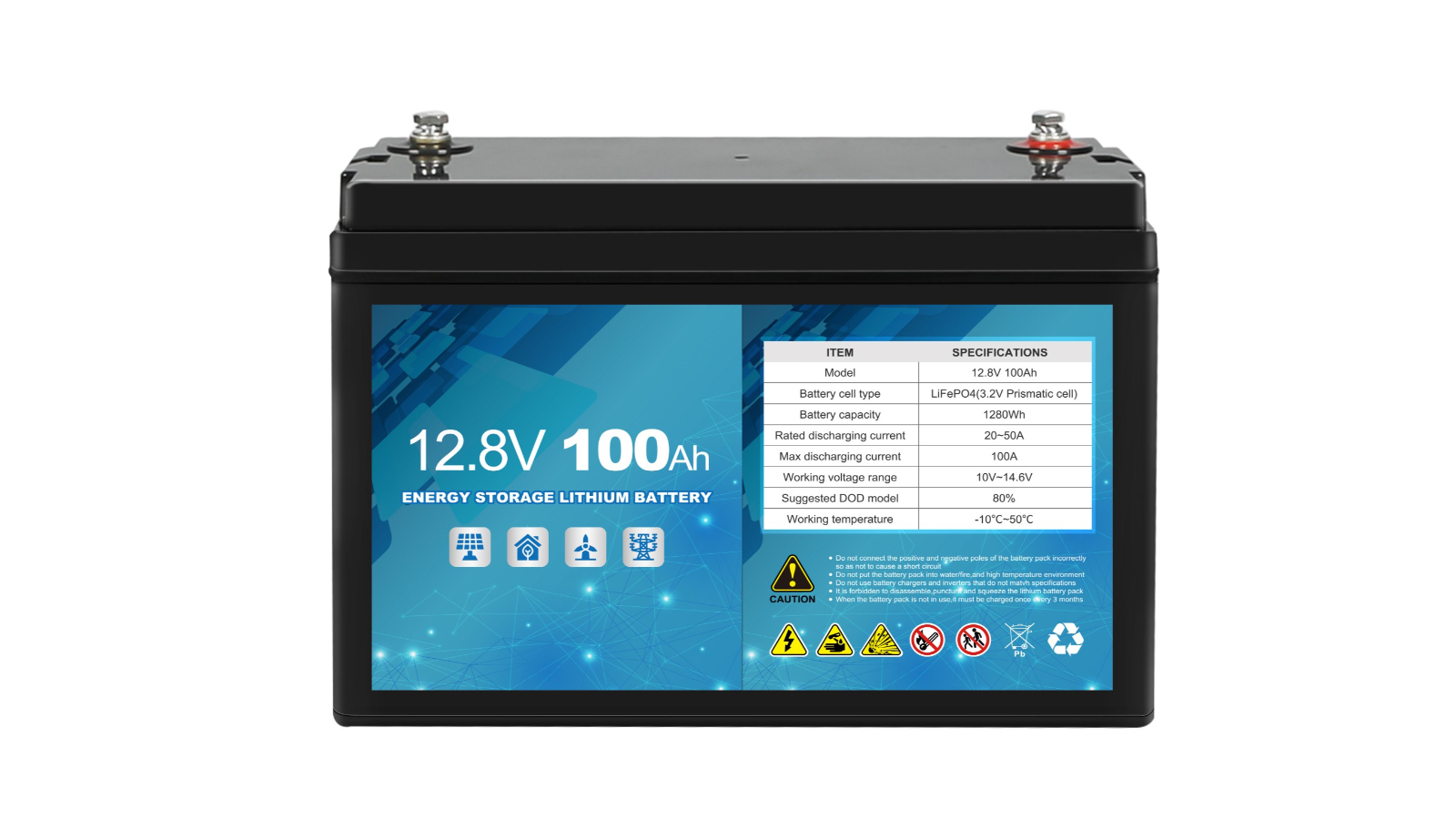 Safetex 12V Lifepo4 Lithium Iron 100Ah 2000 Rechargeable Deep Cycle Battery