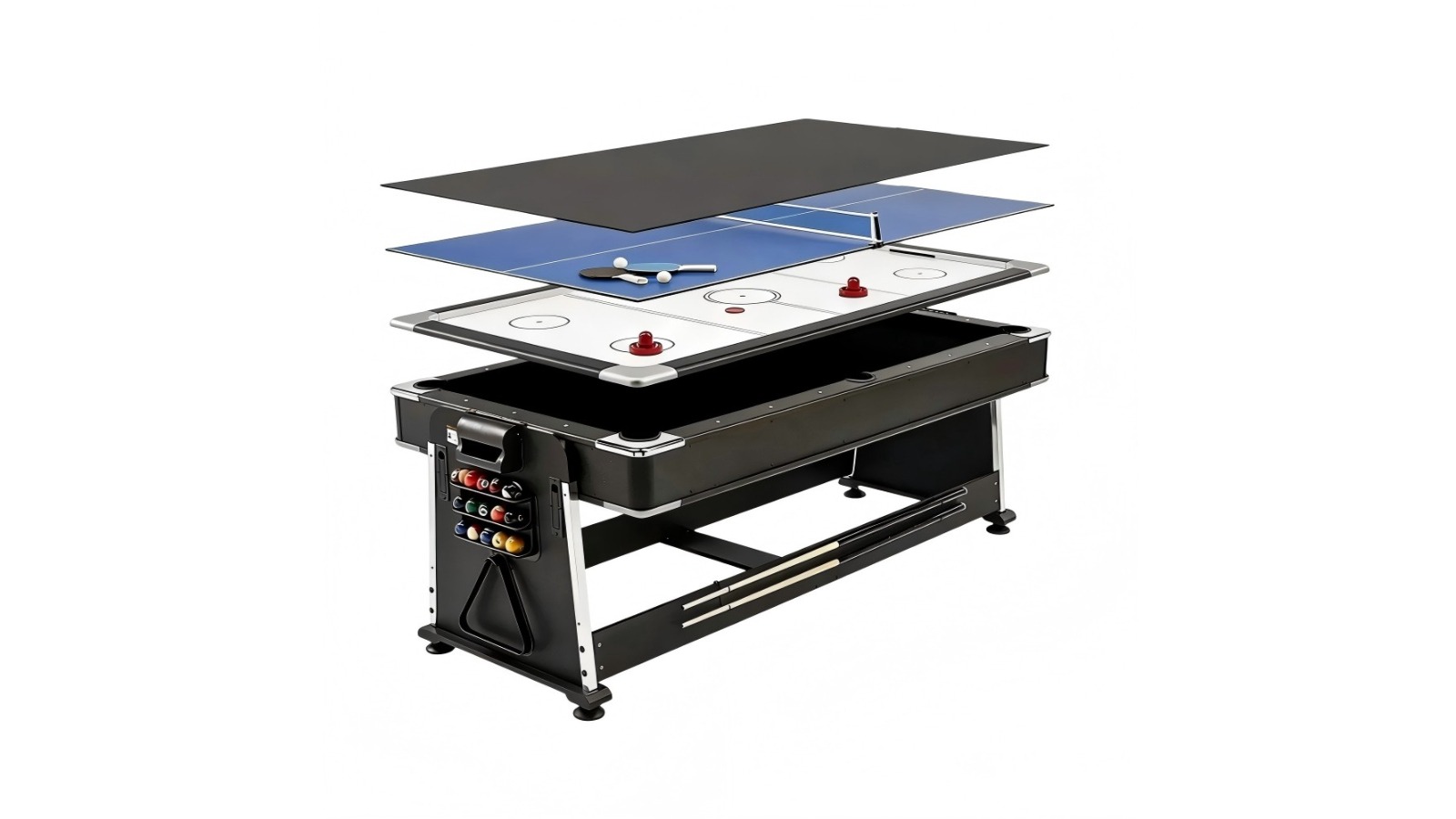 TopOne Sports 7ft 4-in-1 MDF Multi-Functional Convertible Pool Table with Accessories Package - Black Felt